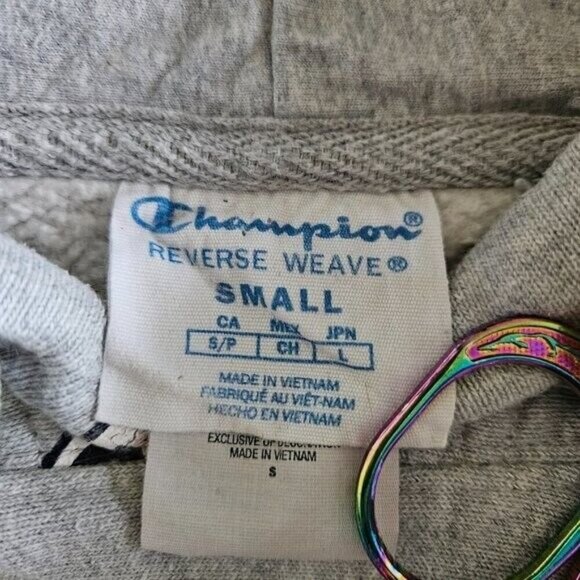 Champion Hoodie Mens S Grey Reverse Weave Kanga Pocket LS AOP Y2K Preppy Casual - Picture 3 of 12